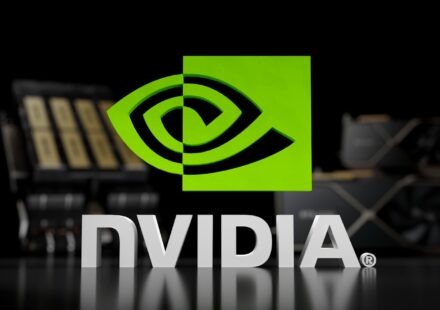 the nvidia logo is displayed on a table