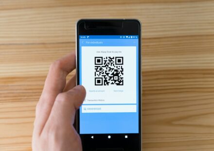 black android smartphone displaying qr code