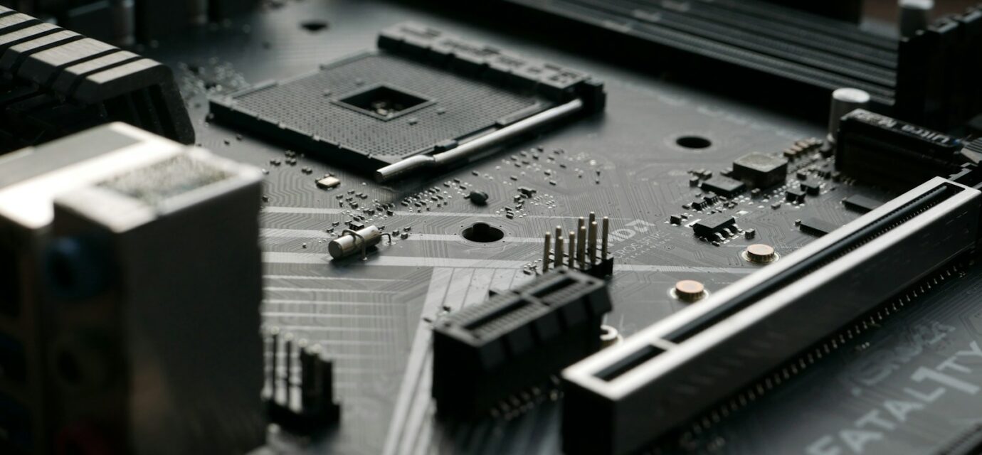 a close up of a motherboard with many components