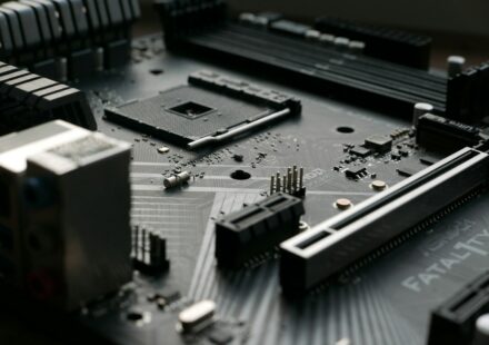 a close up of a motherboard with many components