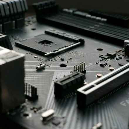 a close up of a motherboard with many components