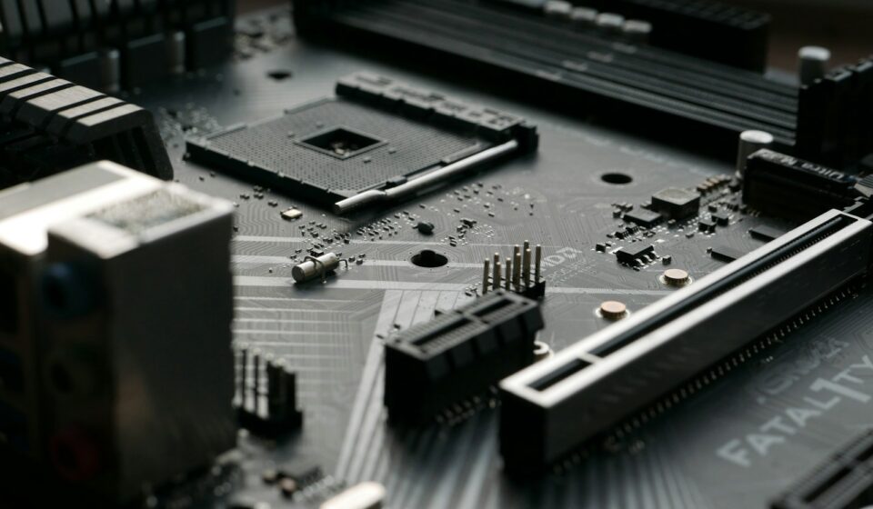 a close up of a motherboard with many components