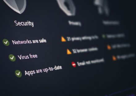 A security and privacy dashboard with its status.