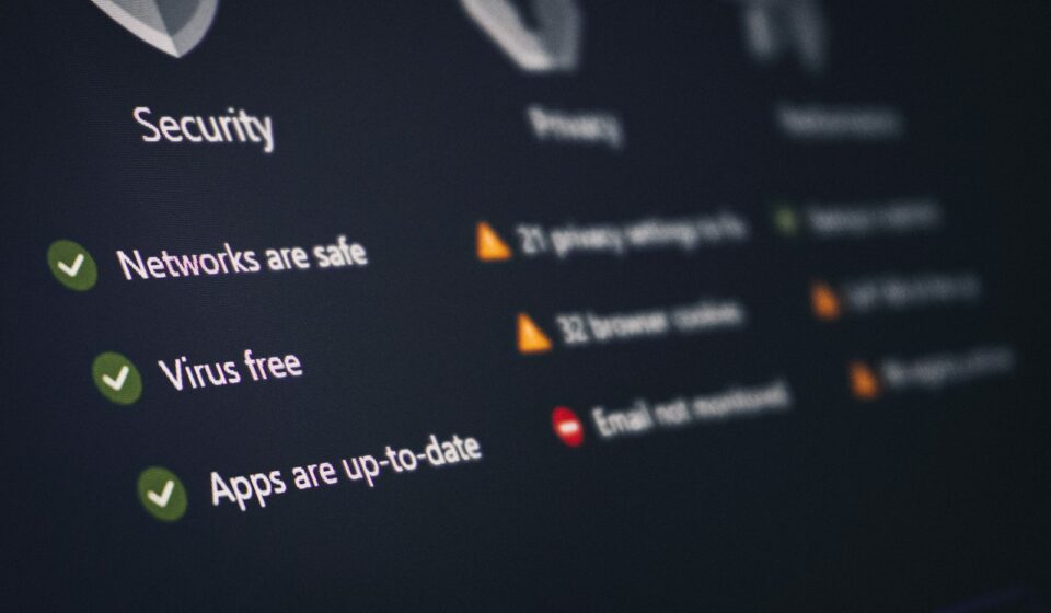 A security and privacy dashboard with its status.