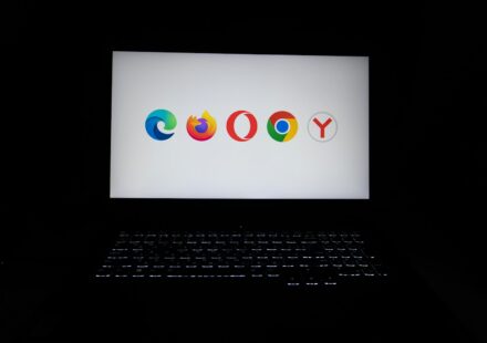 Browser logos displayed on a laptop screen.
